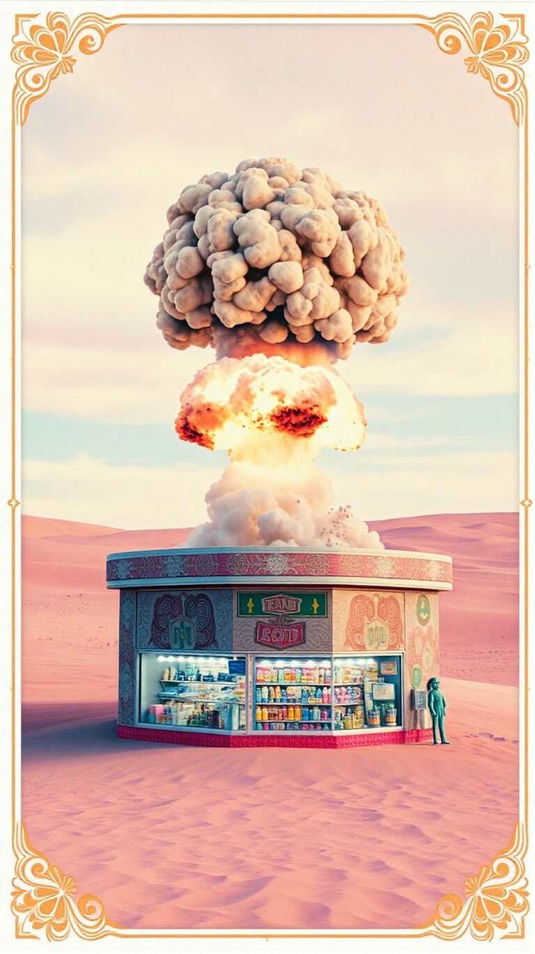 Portrait Photo Polaroid Styleklimtexplosionbombenucleairesuruneboutiquedejouetdansledesert Dans Le Style Film De Wes Anderson Et Stanley Kubrick 2 768x1369 par laurent vo anh