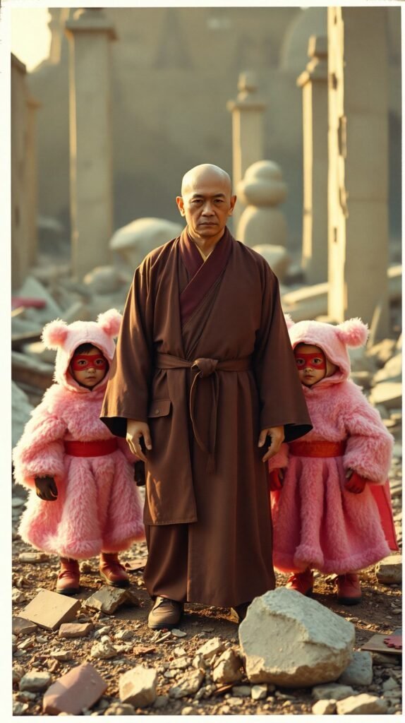 Portrait Photo Polaroid CreeunephotodartdanslestyledesfilmdeMichalChelbindansunchampdebatailleenruineaucentreunmoineshaolindansunkimonomagnifiqueentourepardesenfant 1 574x1024 par laurent vo anh