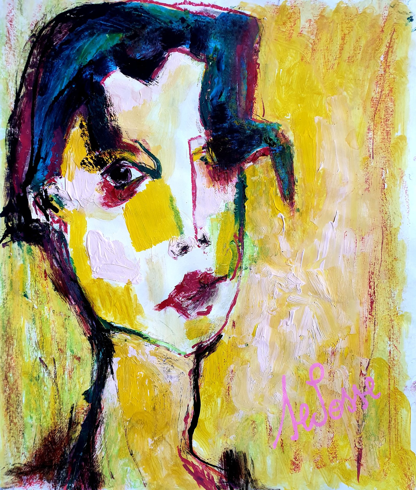 Tableau Jaune Portrait Kiki De Montparnasse Selosse Ixelles Saint Gilles par Jérôme Selosse
