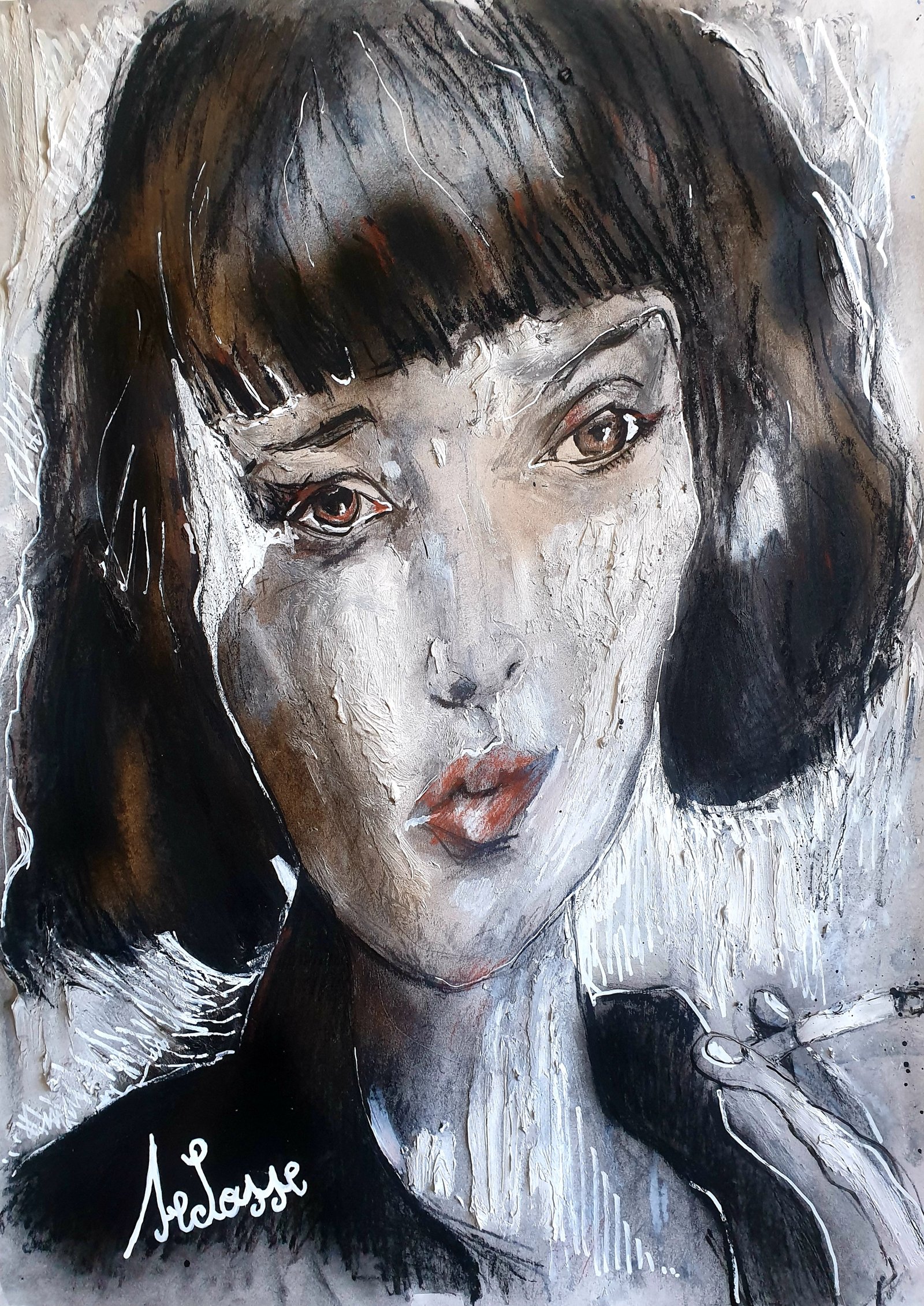 Peinture Portrait Uma Thurman Cinema Culte Selosse Uccle Forest par Jérôme Selosse