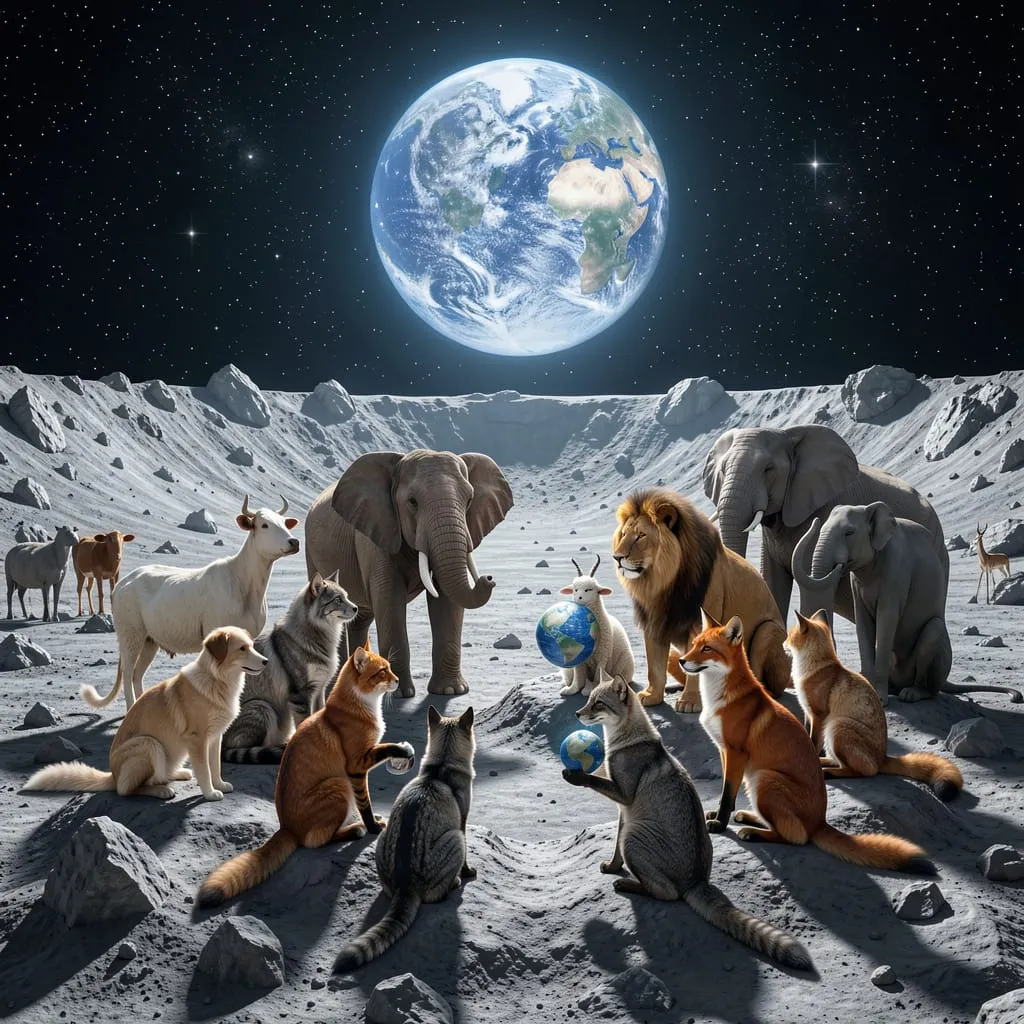 Scene Hyperrealiste Dans Un Paysage Lunaire Spectaculaire Un Vaste Cratere Aux Teintes Grises Et Arg par +.Hannache Khebbab