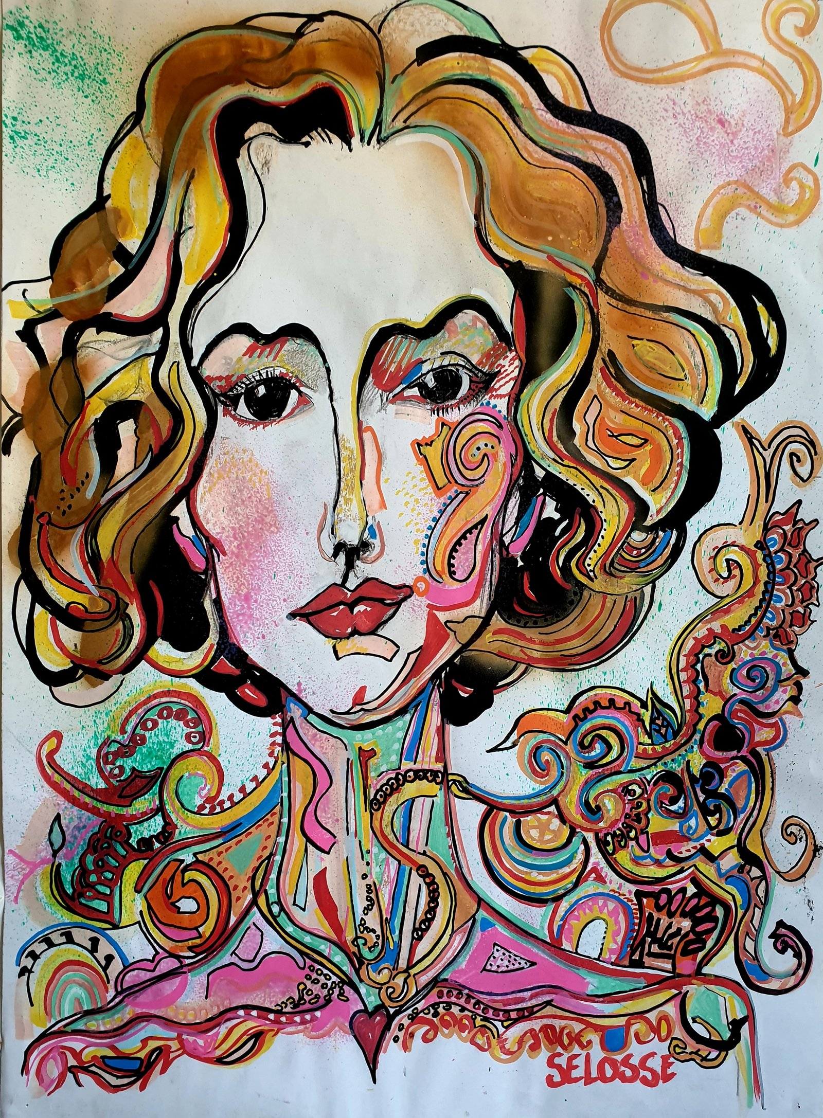 Portrait Expressionniste Femme Samira Posca Bruxelles Selosse 2026 par Jérôme Selosse