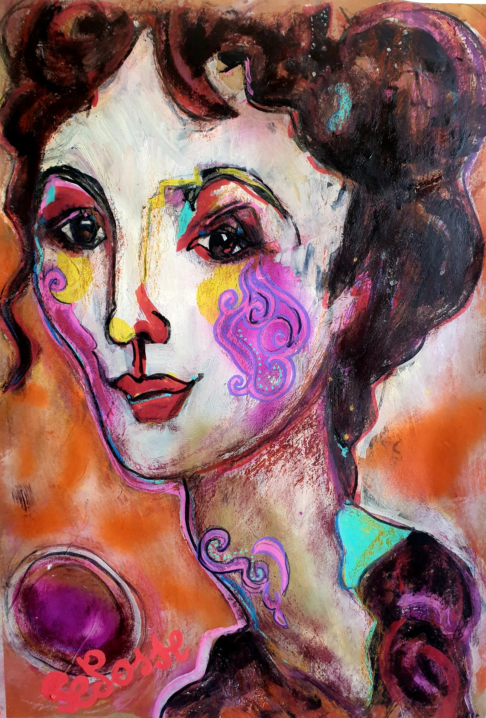 Peinture Portrait Mata Hari Toile Artiste Selosse Uccle Forest par Jérôme Selosse