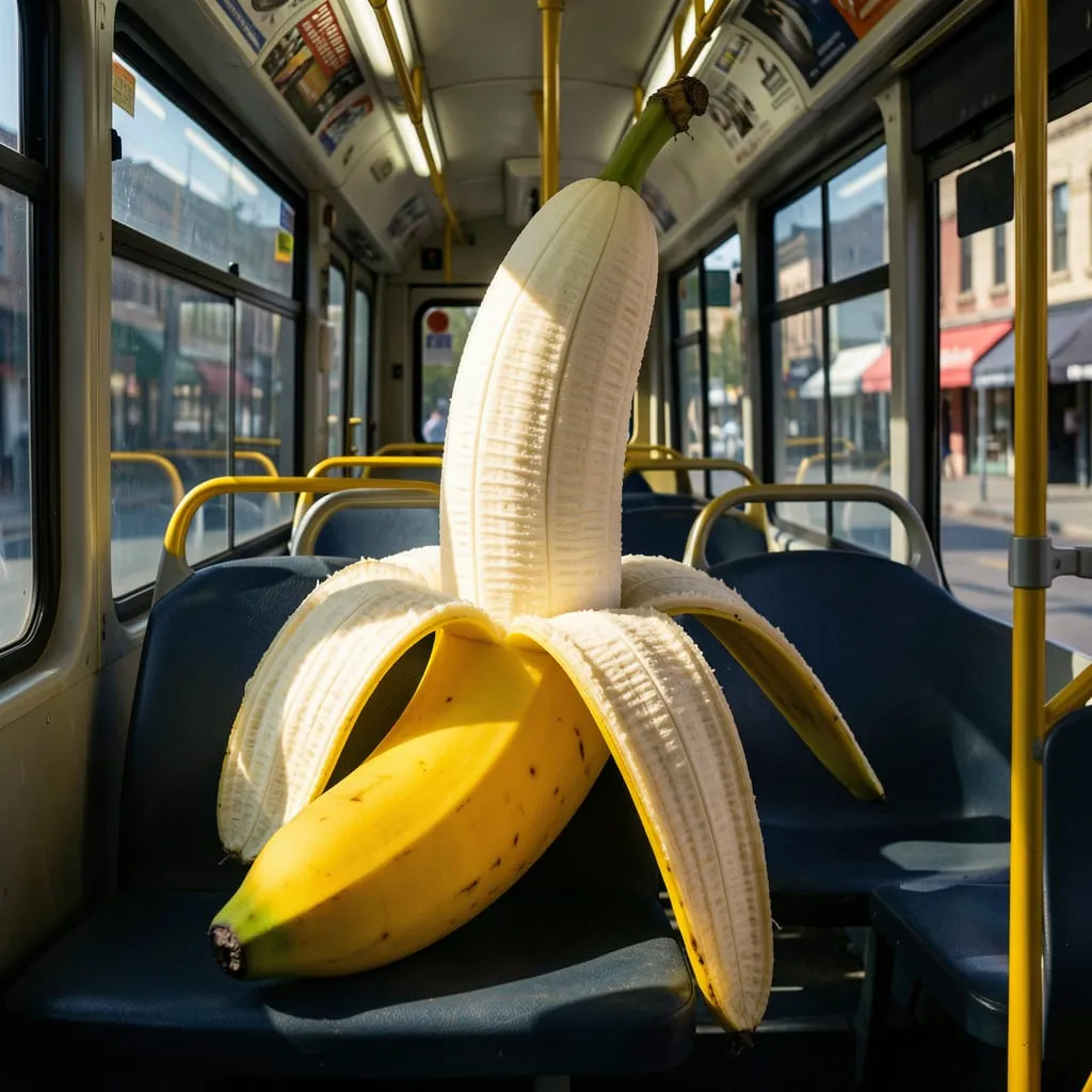 Une Nanobanana Enorme Dans Le Bus Sous Un Eclairage De Biais Dans Un Style Hyprereealiste par +.Hannache Khebbab