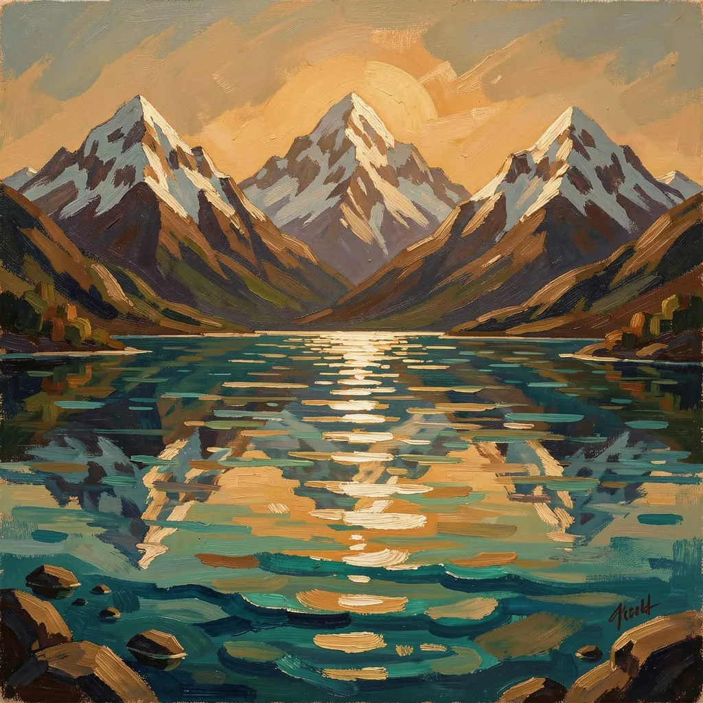 Un Majestueux Lac Entre Trois Montagnes Aux Eaux Claires Le Reflet Du Soleil Est Bien Visible Le Pay par +.Hannache Khebbab
